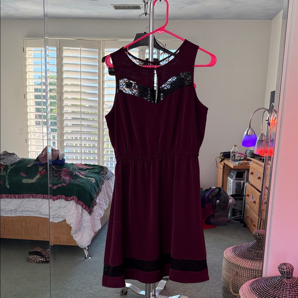 41 Hawthorn Plum Midi Dress with Black Lace